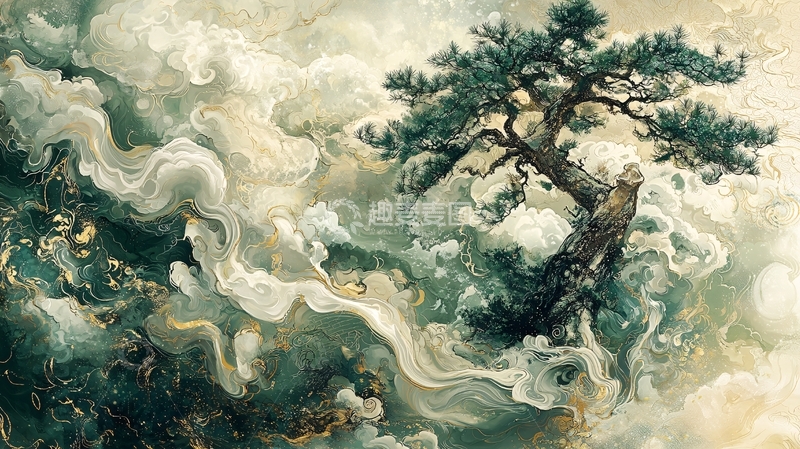 高清大图下载【趣麦麦图】云海松树图