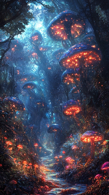 梦幻发光蘑菇森林