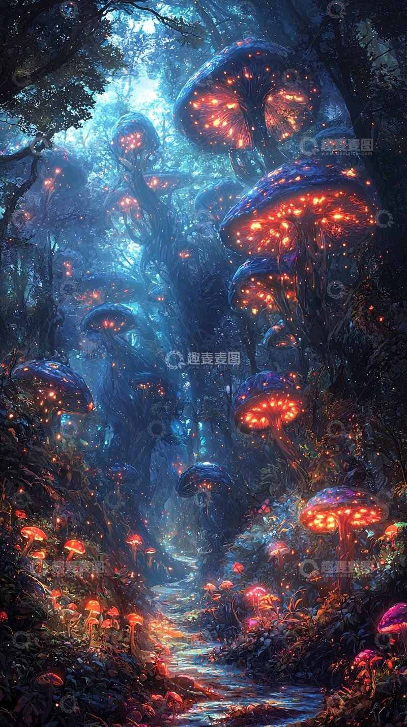 高清大图下载【趣麦麦图】梦幻发光蘑菇森林