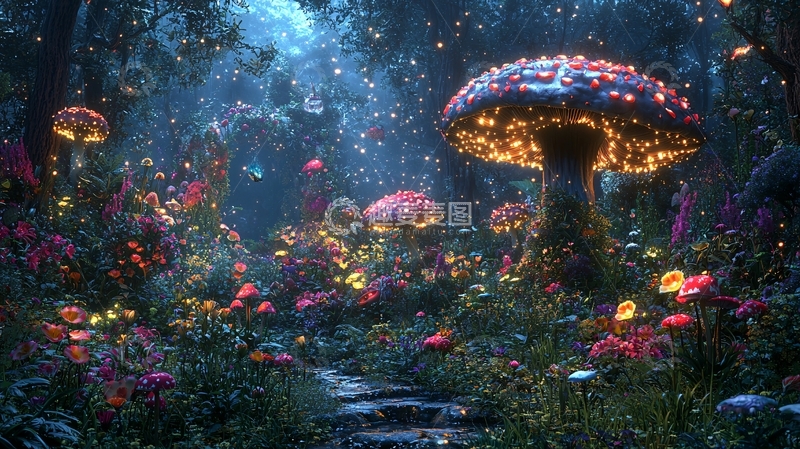 高清大图下载【趣麦麦图】发光蘑菇梦幻森林