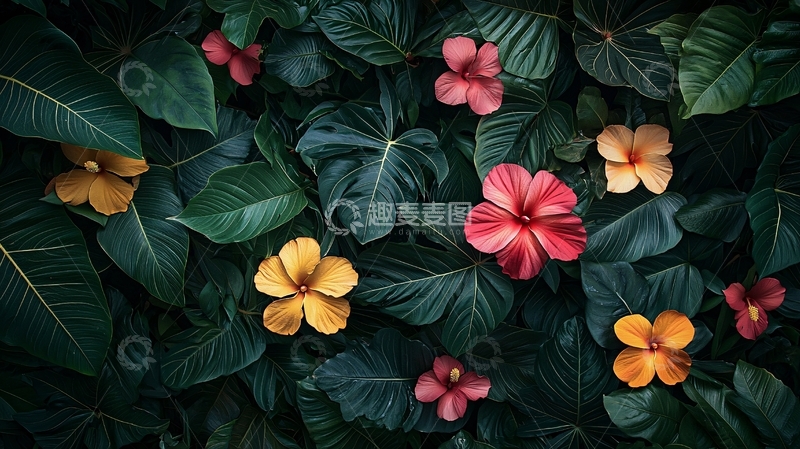 高清大图下载【趣麦麦图】热带植物花卉背景图