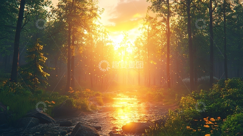 高清大图下载【趣麦麦图】森林日出