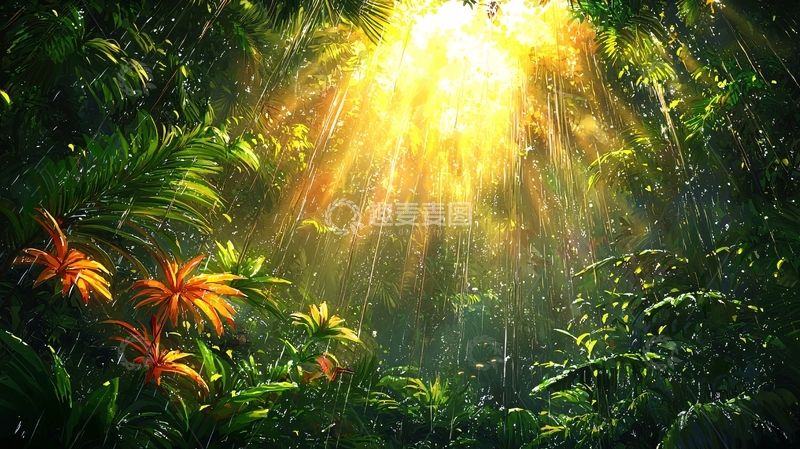 高清大图下载【趣麦麦图】热带雨林阳光穿透