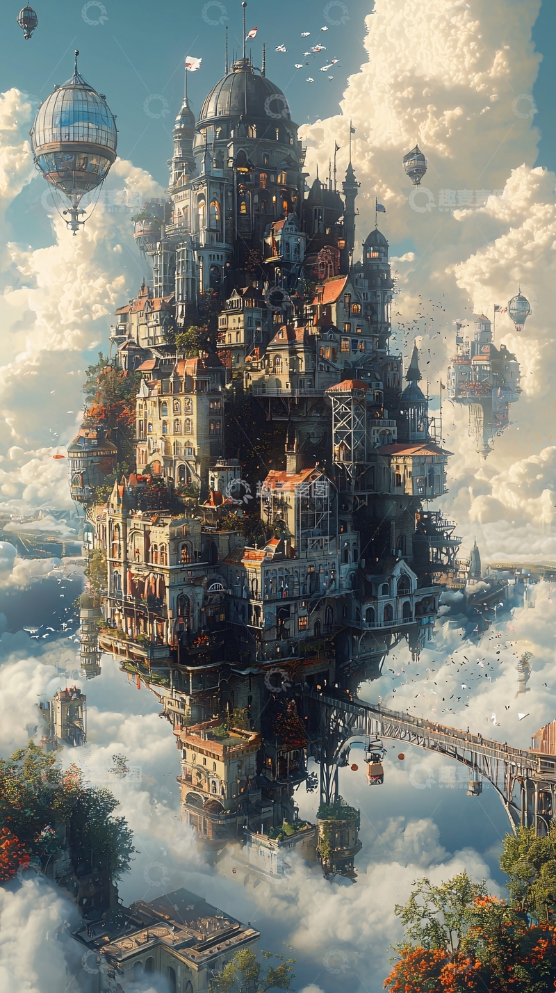 高清大图下载【趣麦麦图】云端之上的梦幻城市