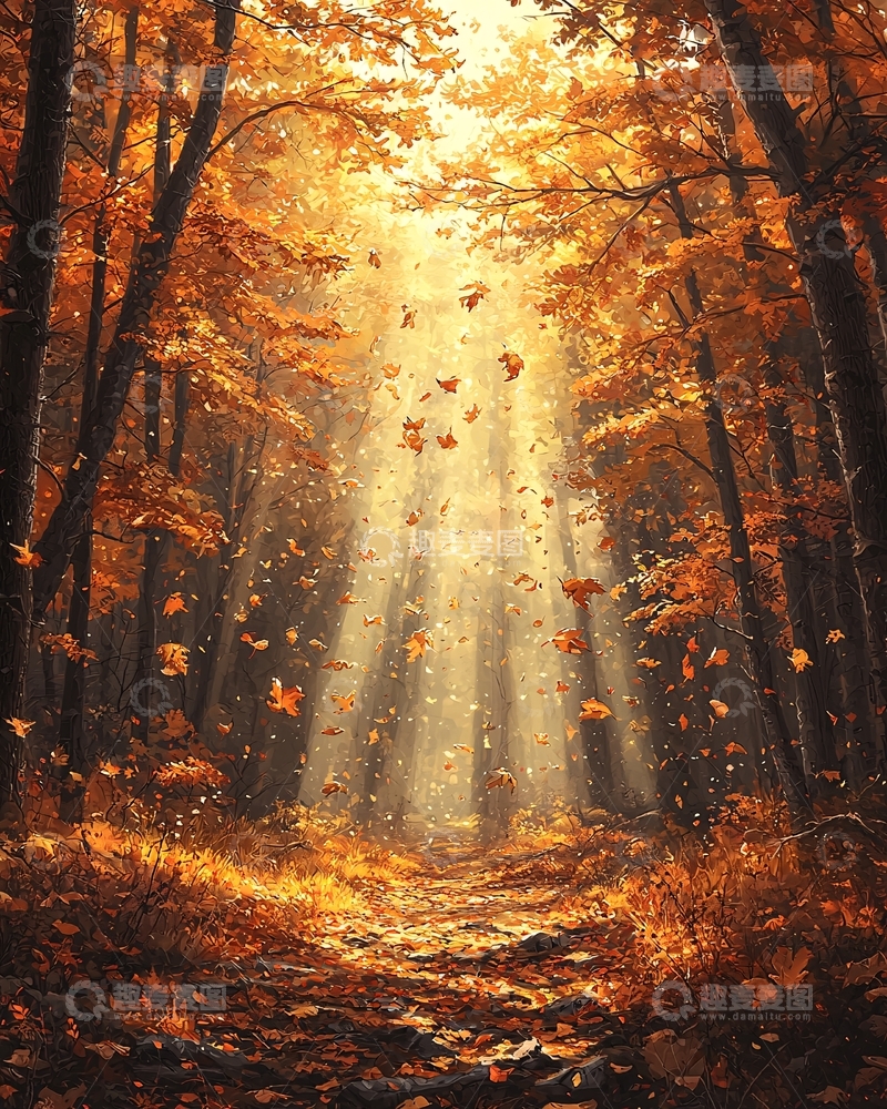 高清大图下载【趣麦麦图】秋日森林阳光洒落