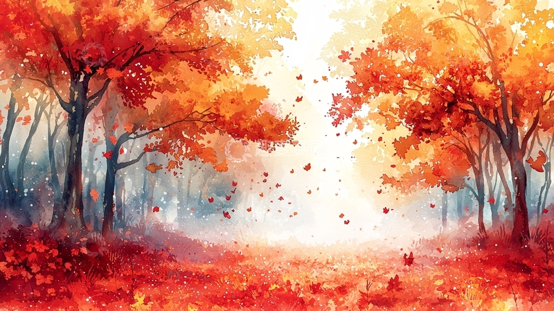 高清大图下载【趣麦麦图】秋日森林水彩画6