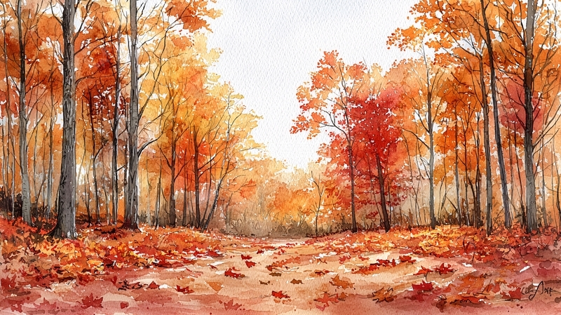 高清大图下载【趣麦麦图】秋日森林水彩画7