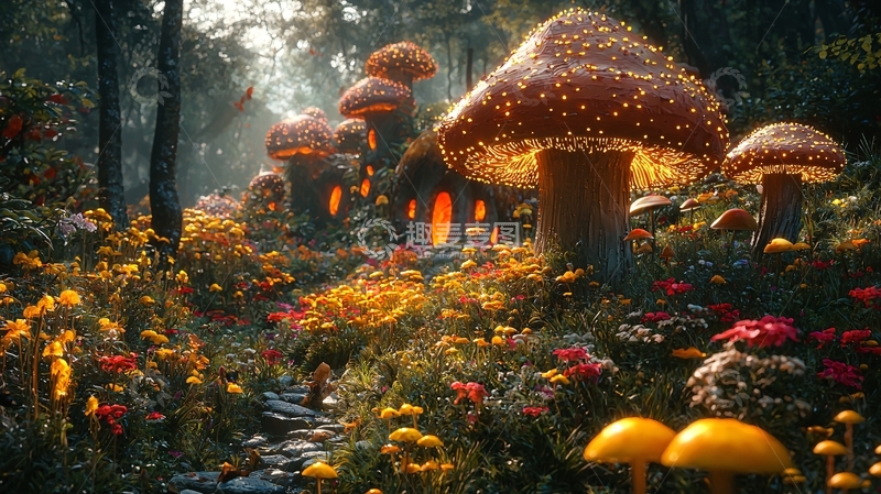 高清大图下载【趣麦麦图】梦幻森林蘑菇屋