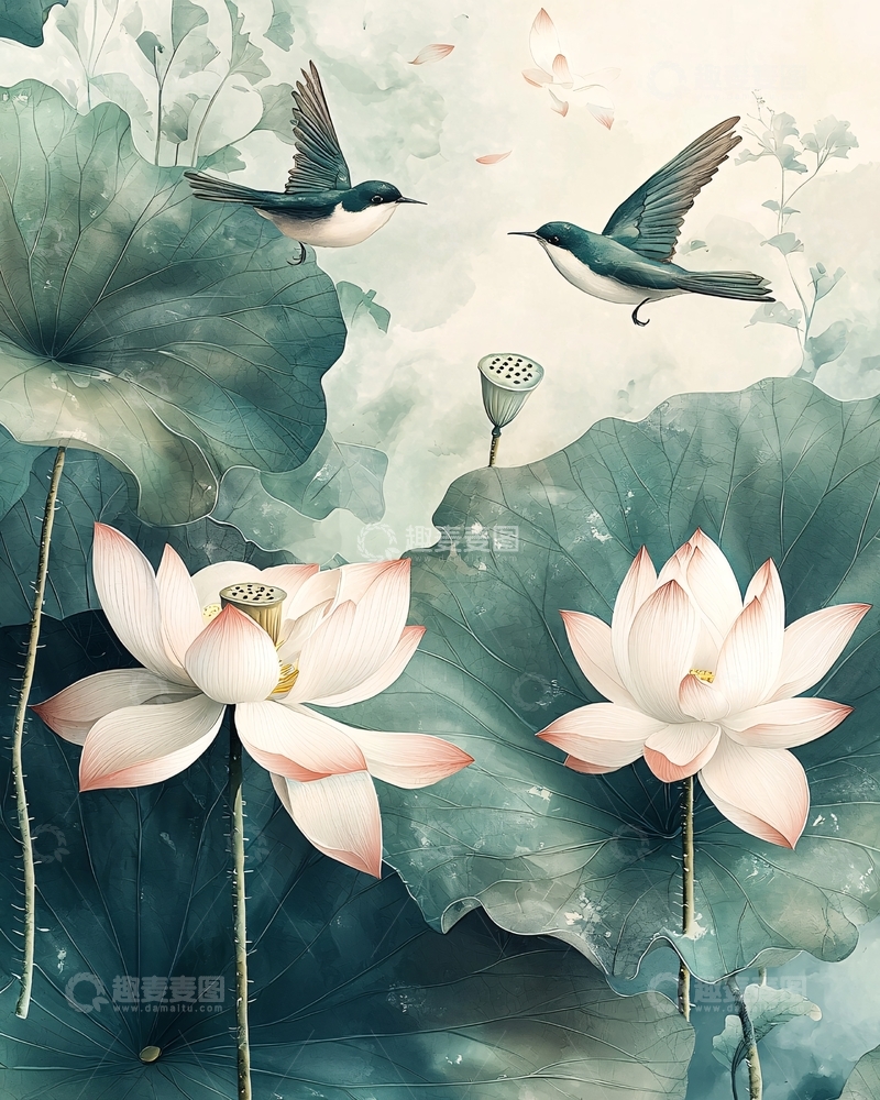 高清大图下载【趣麦麦图】水墨荷花图