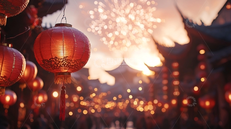 高清大图下载【趣麦麦图】新年喜庆红灯笼烟火