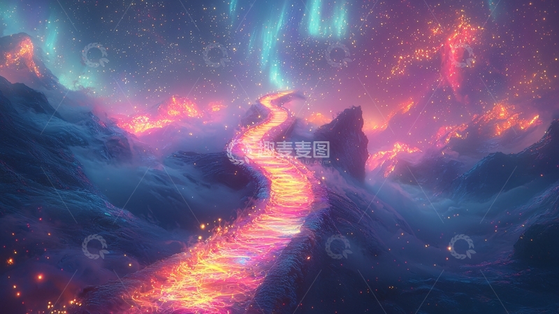 高清大图下载【趣麦麦图】极光下熔岩河流