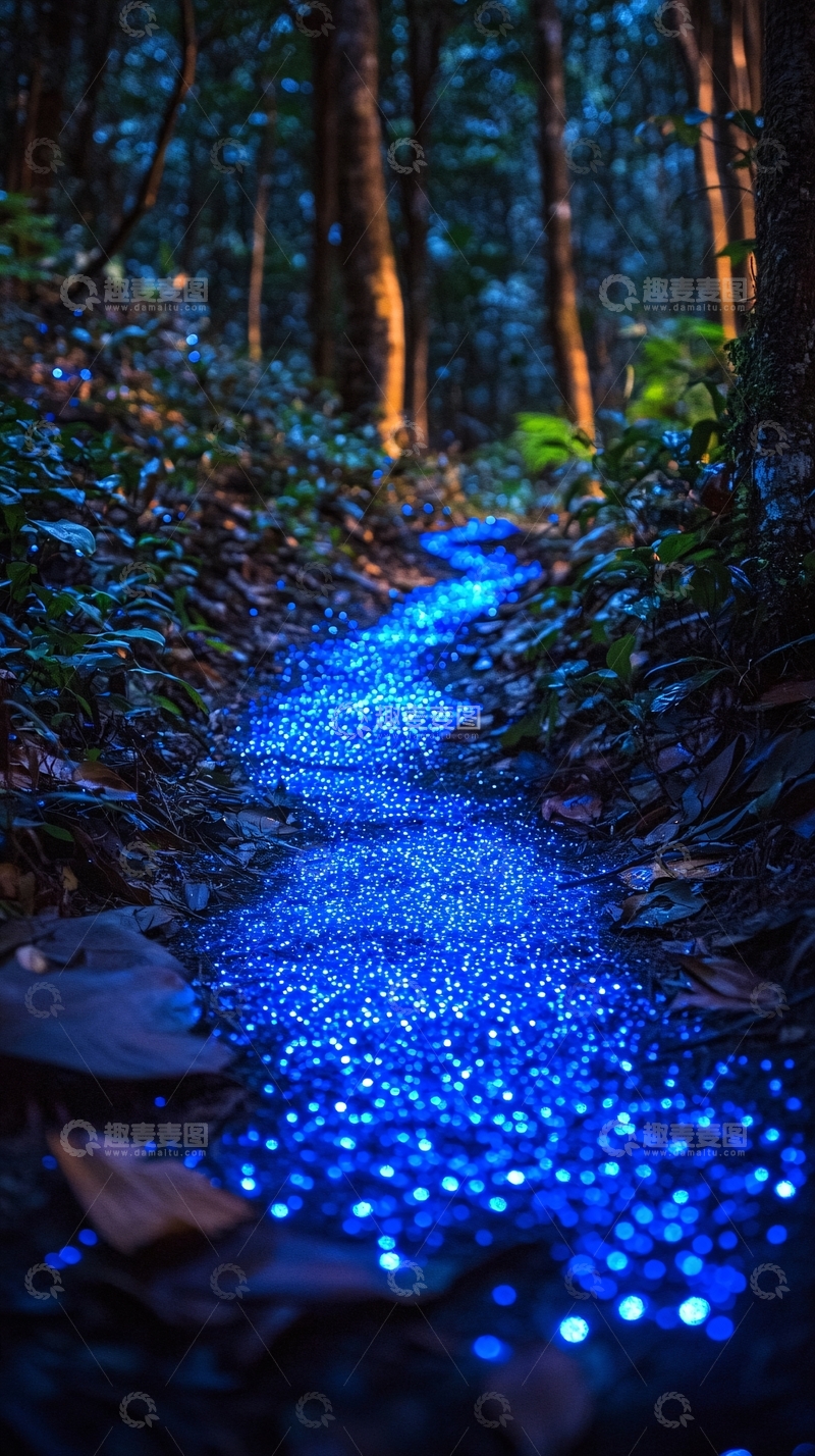 高清大图下载【趣麦麦图】森林小溪蓝色光芒