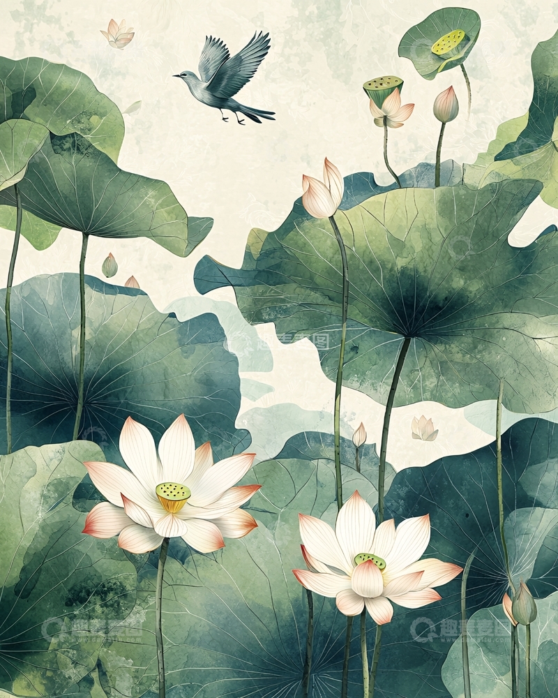 高清大图下载【趣麦麦图】水墨荷花图