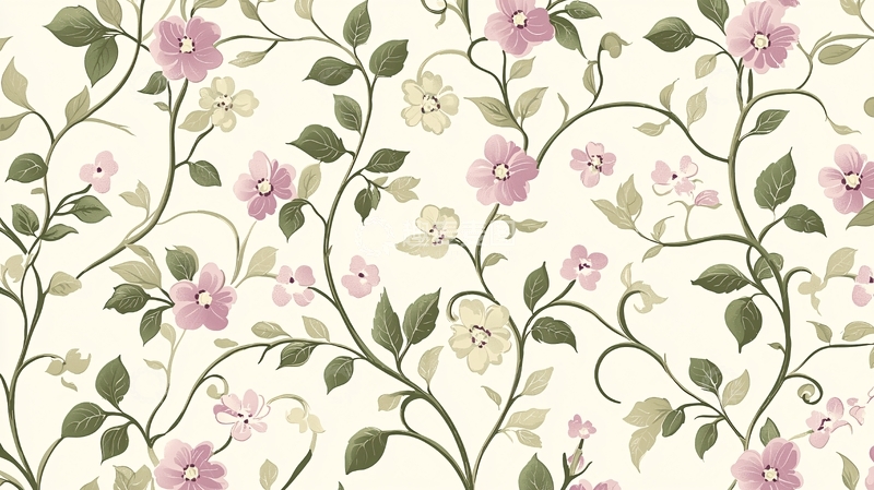 高清大图下载【趣麦麦图】淡粉色花卉缠绕藤蔓壁纸