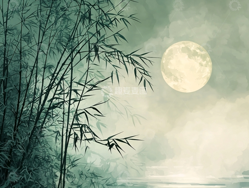 高清大图下载【趣麦麦图】水墨竹林月夜