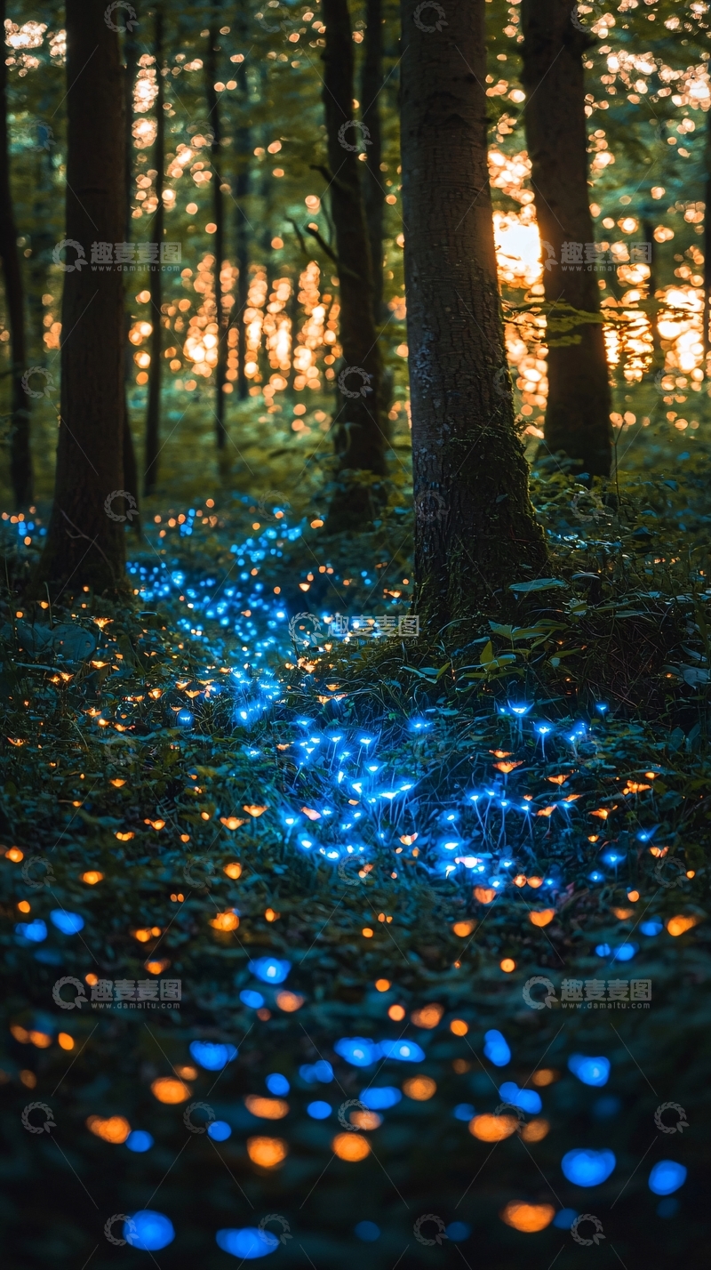 高清大图下载【趣麦麦图】森林萤火虫夜景