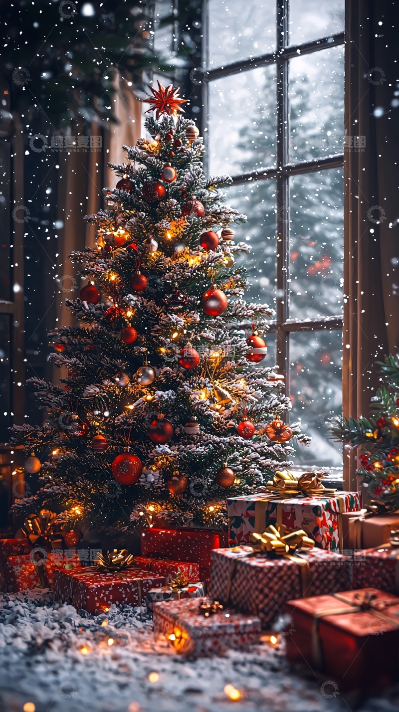 高清大图下载【趣麦麦图】雪中圣诞树
