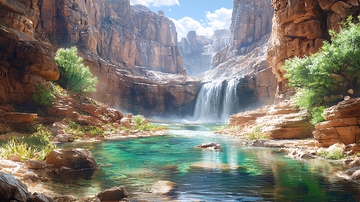 峡谷瀑布清澈碧潭