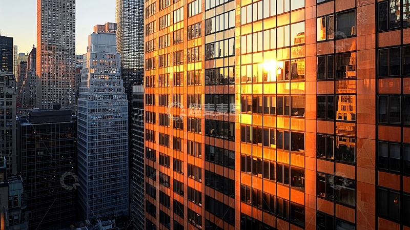 高清大图下载【趣麦麦图】夕阳西下城市高楼