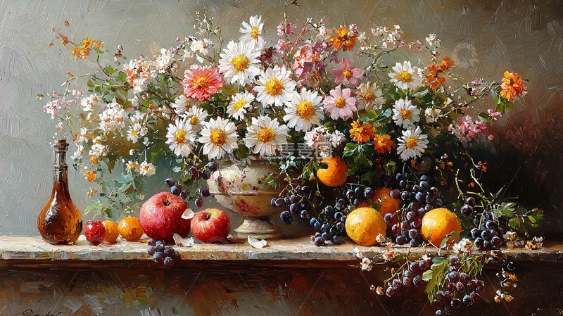 高清大图下载【趣麦麦图】静物油画花卉水果