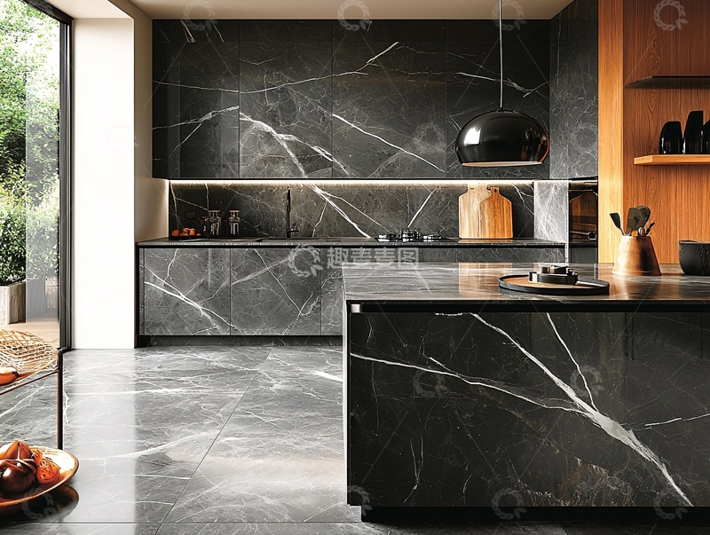 高清大图下载【趣麦麦图】现代极简黑色大理石厨房