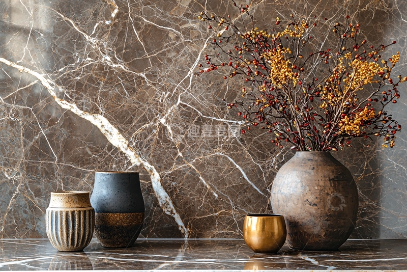 高清大图下载【趣麦麦图】深色大理石背景花瓶摆设