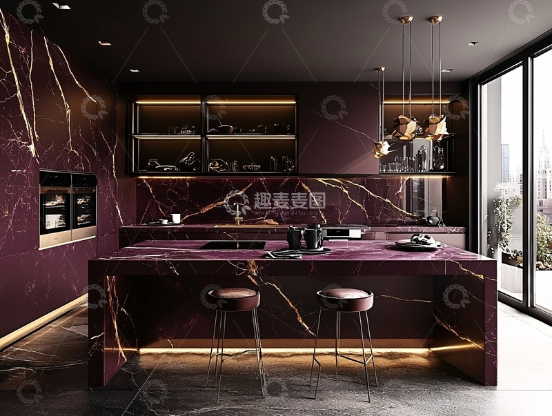 高清大图下载【趣麦麦图】暗色系奢华现代厨房