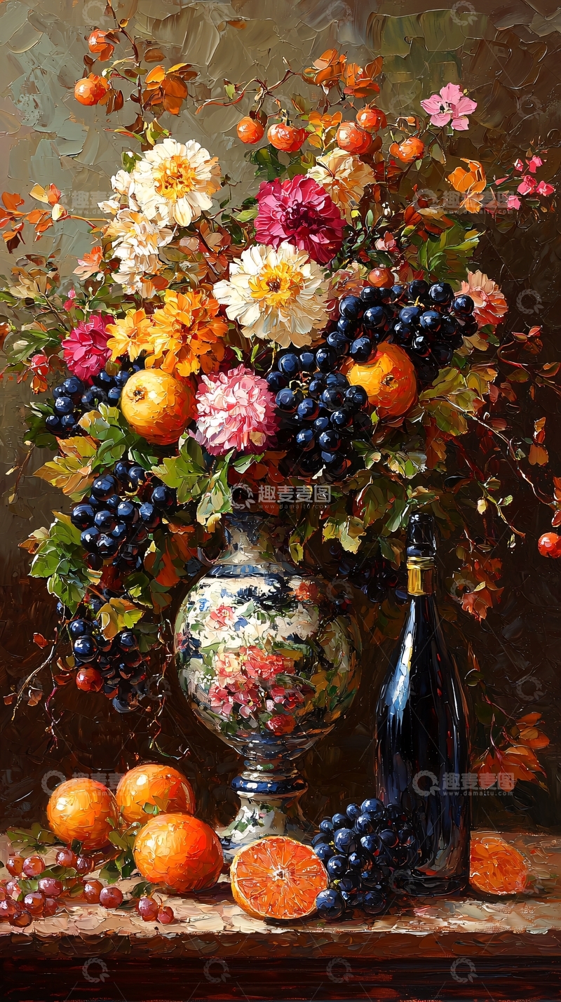 高清大图下载【趣麦麦图】静物油画花卉水果