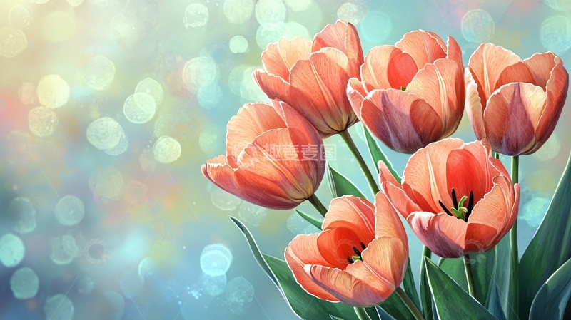 高清大图下载【趣麦麦图】温柔淡雅的橙色郁金香