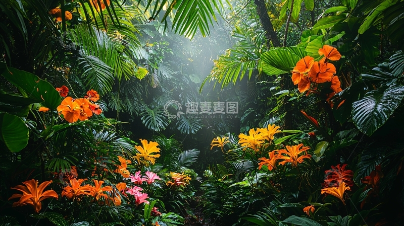 高清大图下载【趣麦麦图】热带雨林深处鲜花盛开