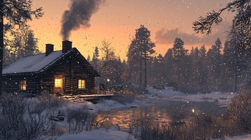 雪夜森林小屋