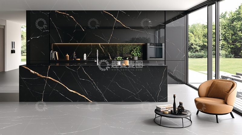 高清大图下载【趣麦麦图】黑色大理石纹理厨房