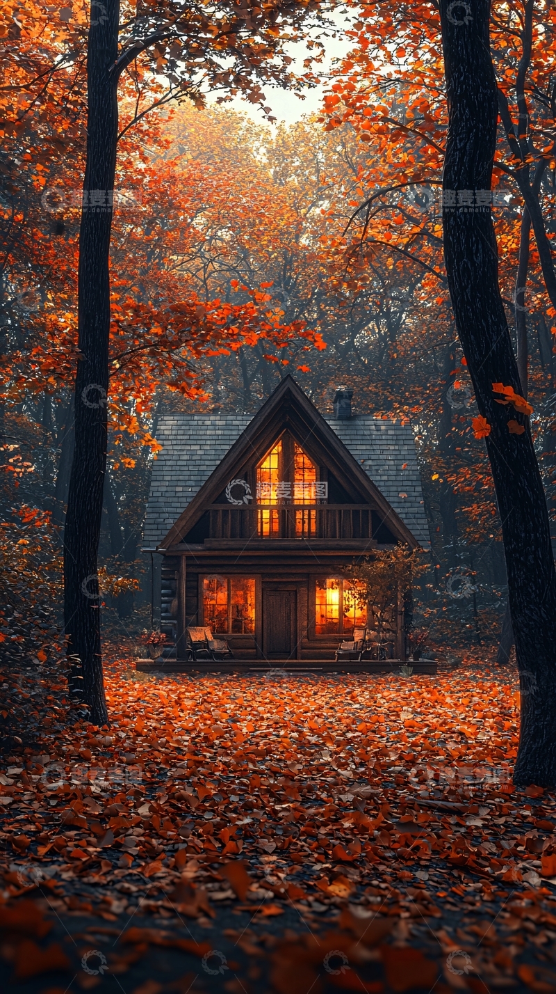 高清大图下载【趣麦麦图】秋日森林小屋