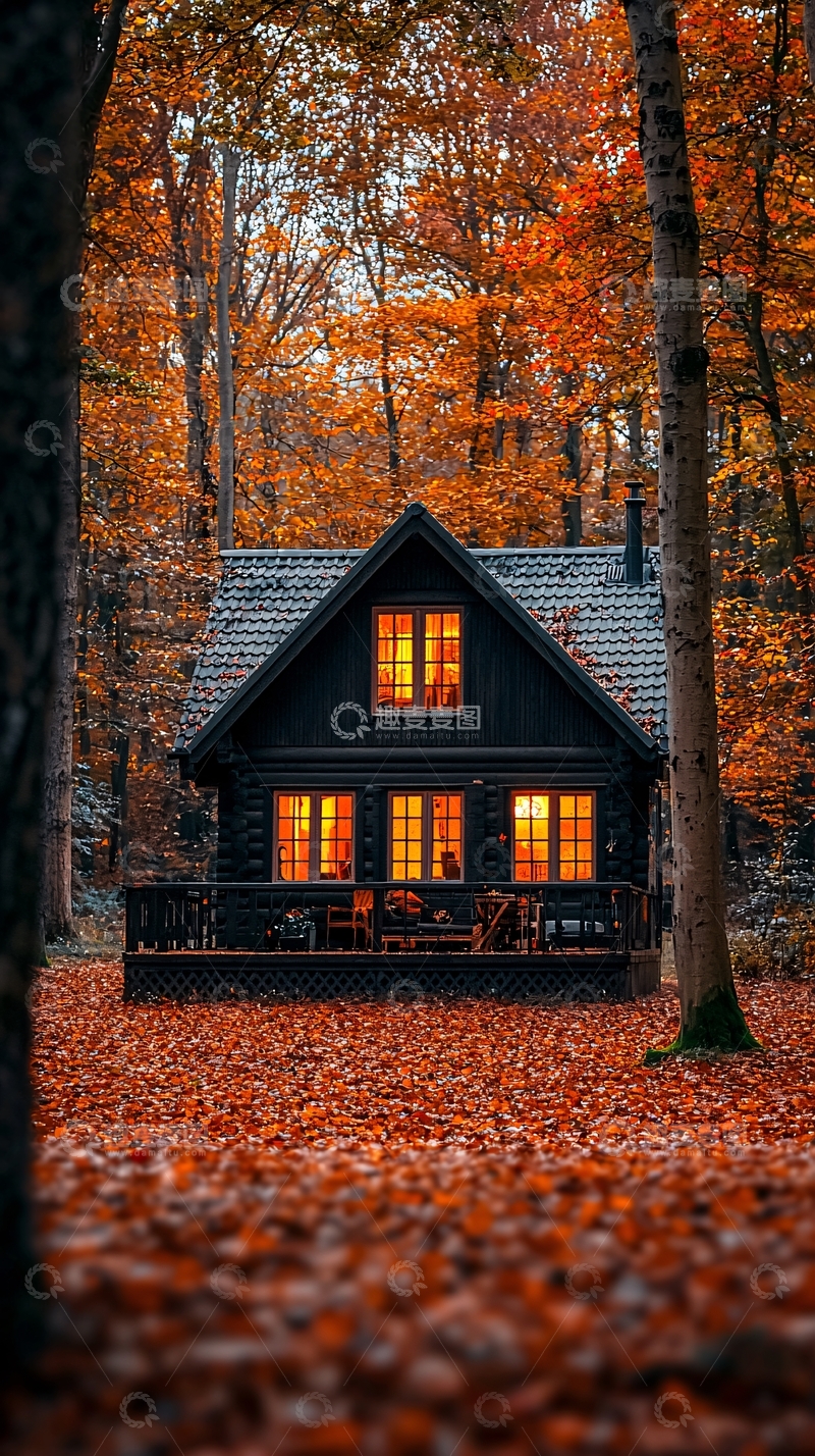 高清大图下载【趣麦麦图】秋季森林小屋