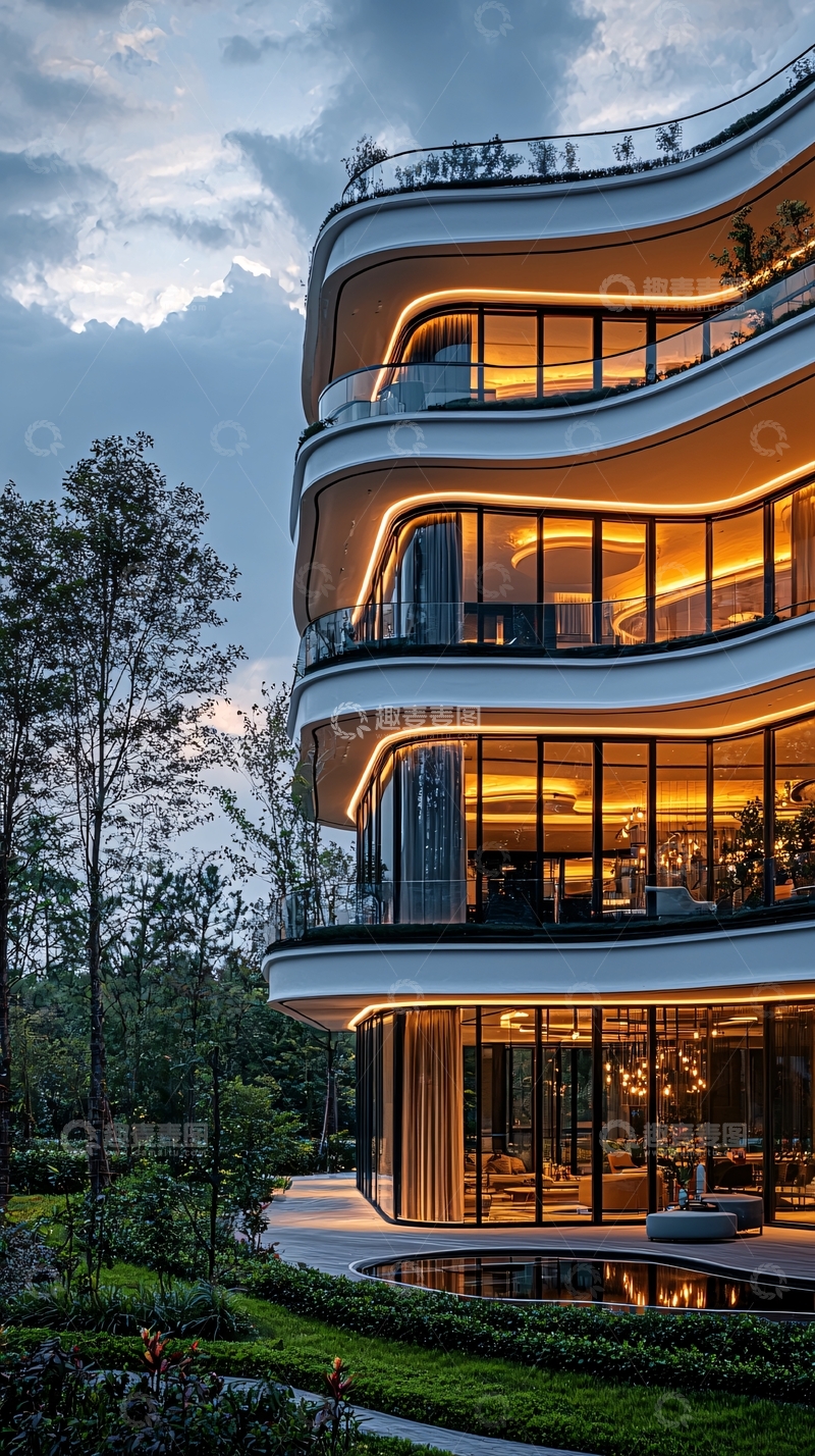 高清大图下载【趣麦麦图】流线型现代建筑夜景