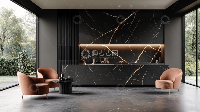 高清大图下载【趣麦麦图】现代极简黑色大理石厨房