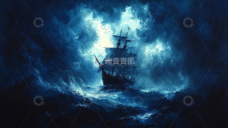 高清大图下载【趣麦麦图】暴风雨中的古老帆船