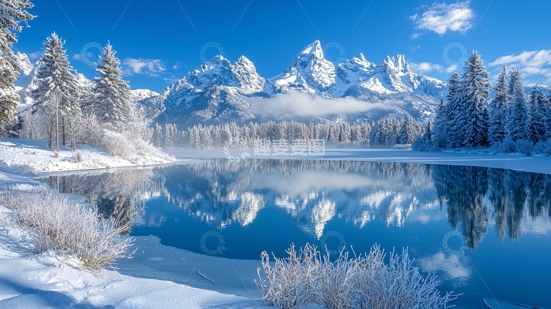 高清大图下载【趣麦麦图】雪山湖泊冬季风景