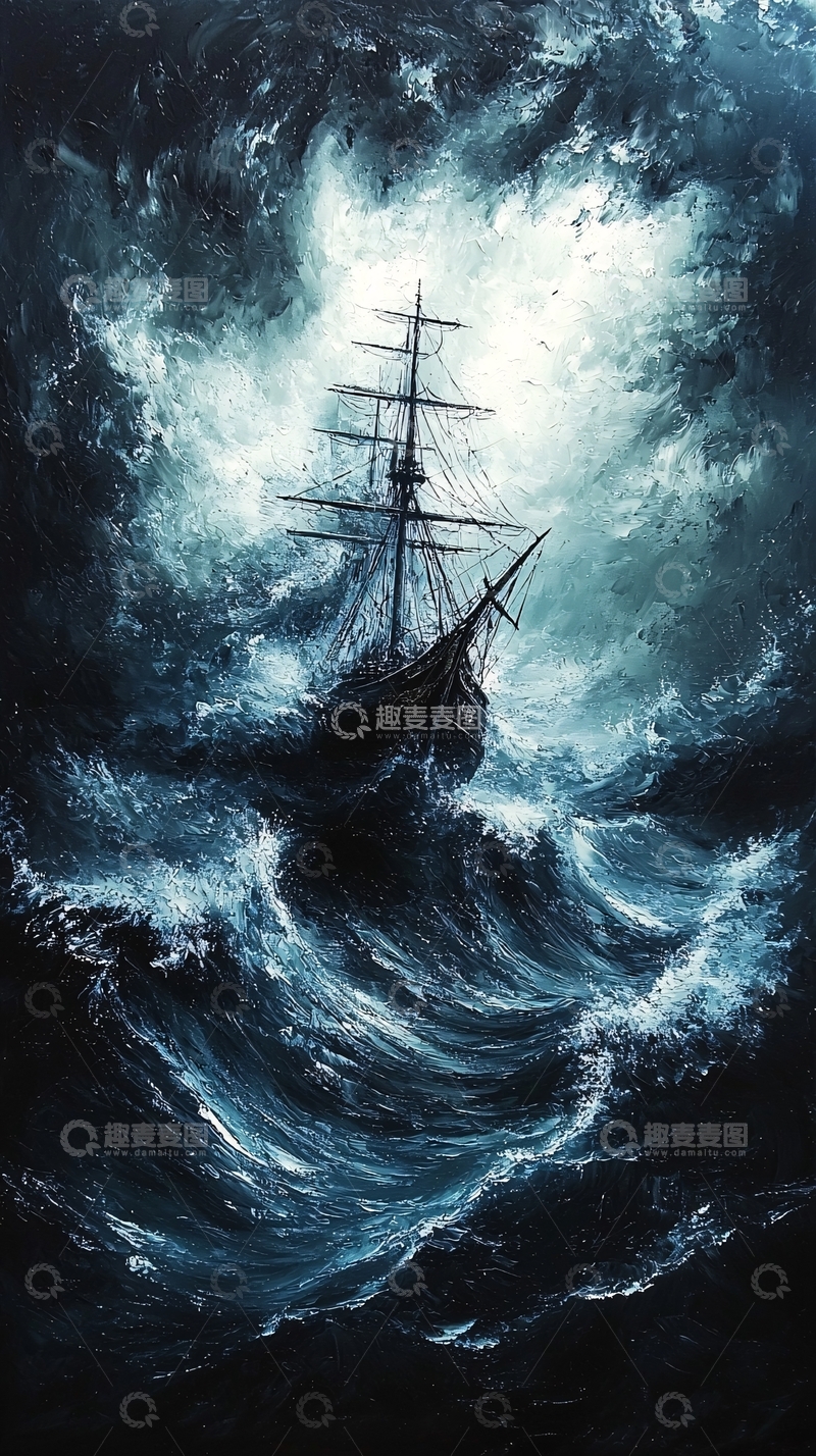 高清大图下载【趣麦麦图】暴风雨中的孤帆
