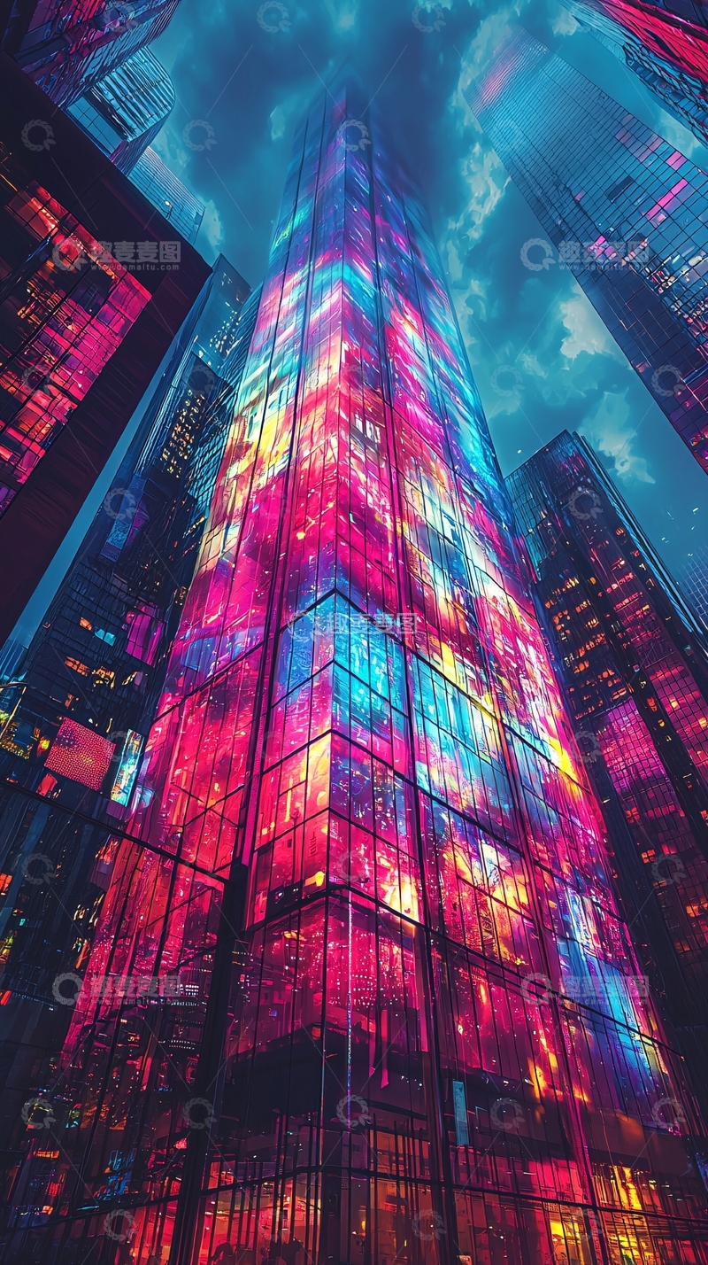 高清大图下载【趣麦麦图】炫彩都市夜景摩天大楼