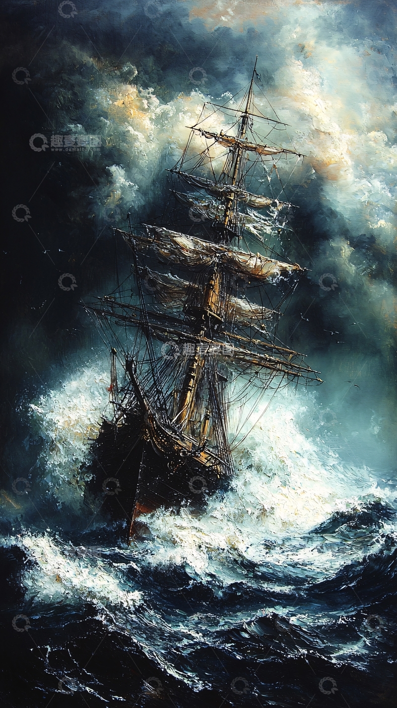 高清大图下载【趣麦麦图】暴风雨中的帆船