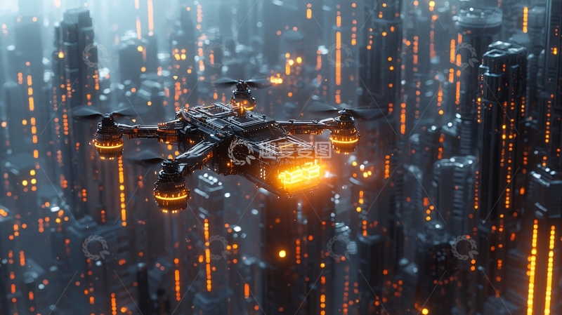 高清大图下载【趣麦麦图】未来都市无人机