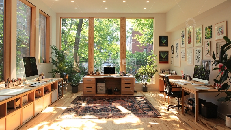 高清大图下载【趣麦麦图】阳光洒满木质办公空间