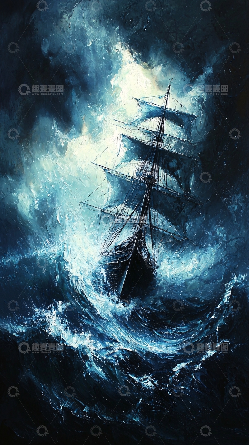 高清大图下载【趣麦麦图】暴风雨中的帆船