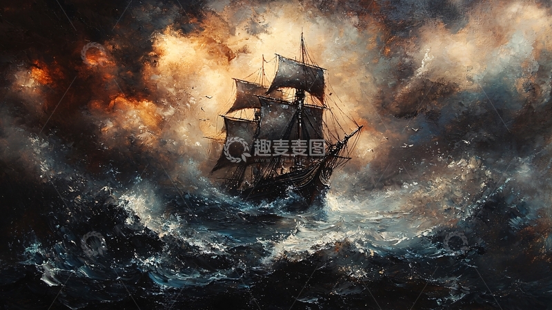 高清大图下载【趣麦麦图】暴风雨中的古老帆船