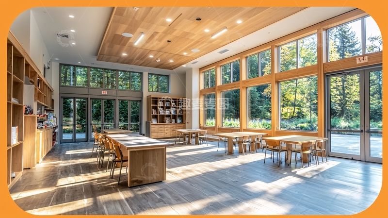 高清大图下载【趣麦麦图】明亮宽敞的木质教室