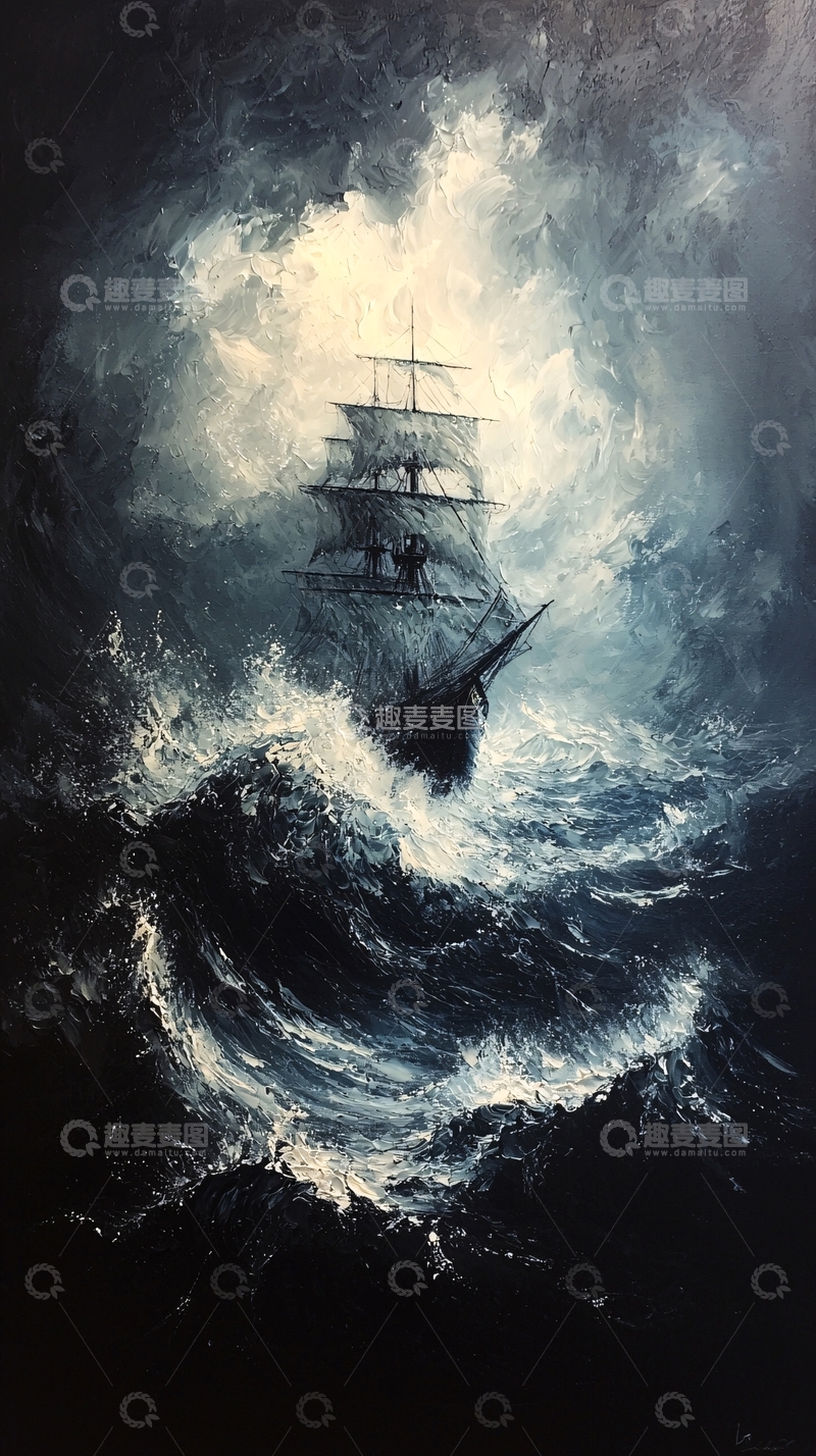 高清大图下载【趣麦麦图】暴风雨中的帆船