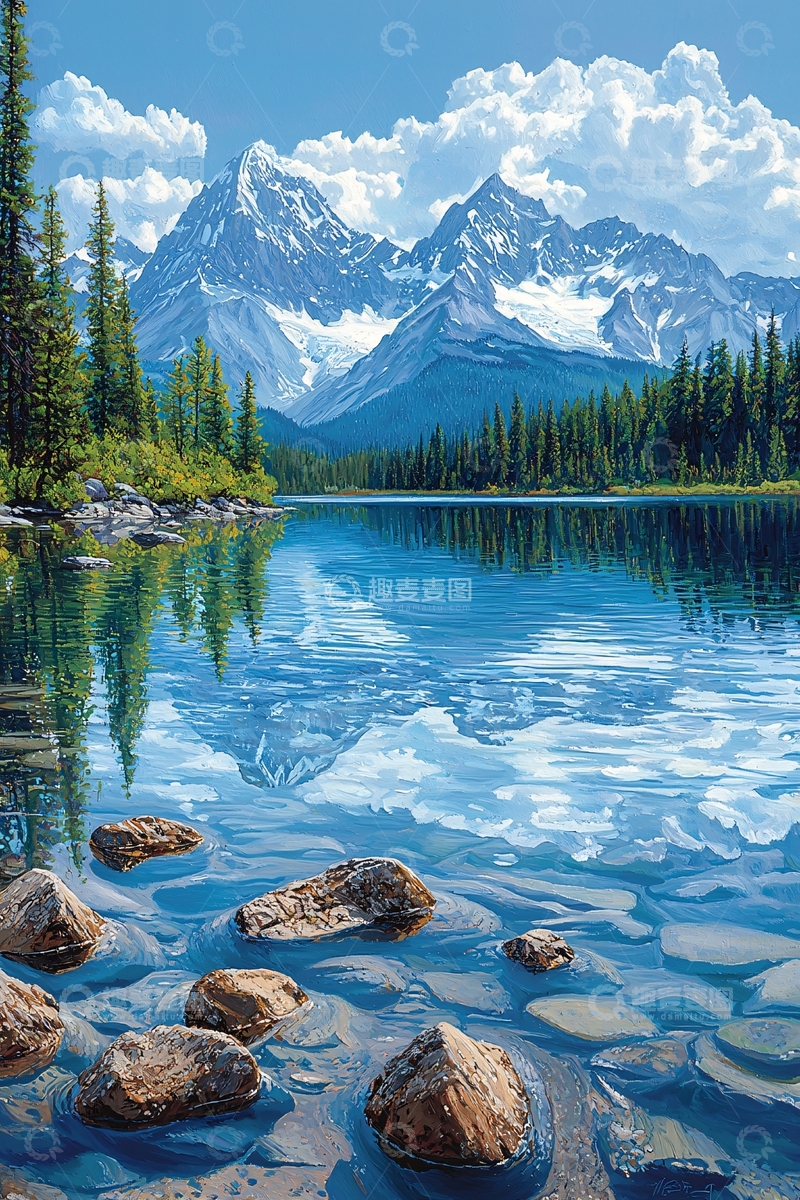 高清大图下载【趣麦麦图】雪山湖泊倒影