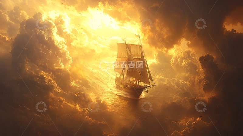 高清大图下载【趣麦麦图】云海上的帆船