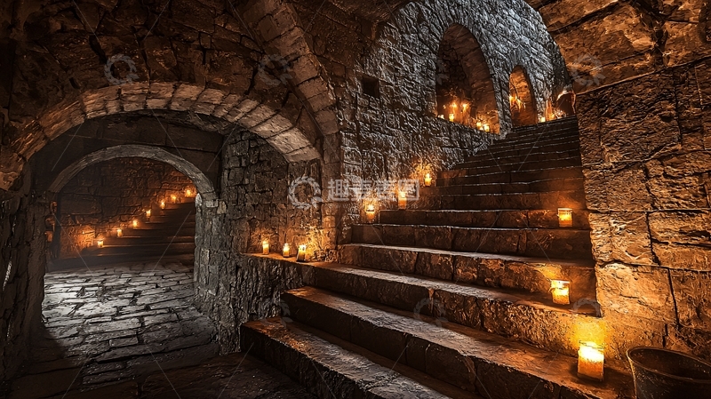 高清大图下载【趣麦麦图】古老石阶烛光地下室